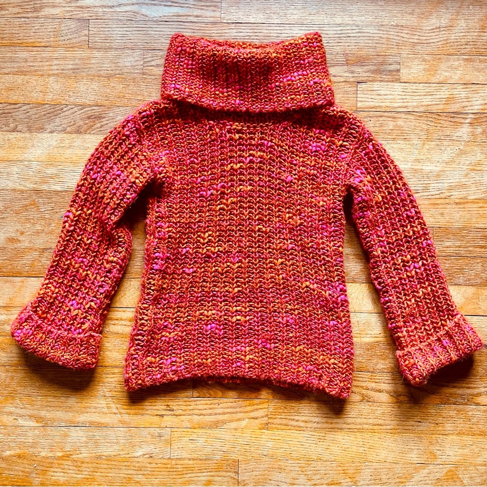 Stile Benetton Orange Pink Acrylic Wool Turtleneck Bell Sleeve Tunic Sweater XS